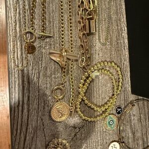 Gold Women's Layered Charm Necklace and Bracelet Set